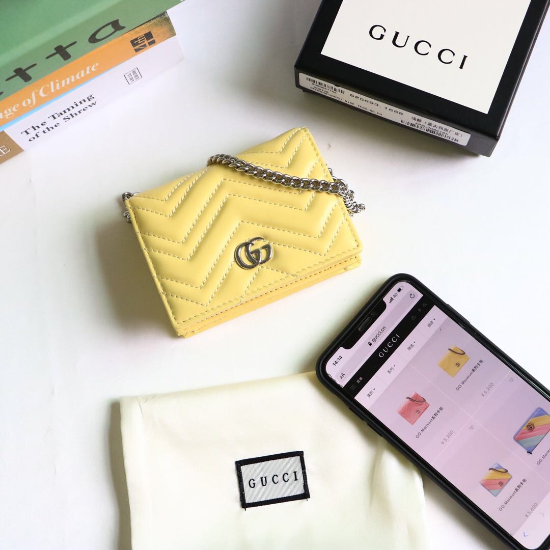 Gvc*1 gg marmont card case wallet yellow pastel ‎625693 11 x 8.5 x 3 cm