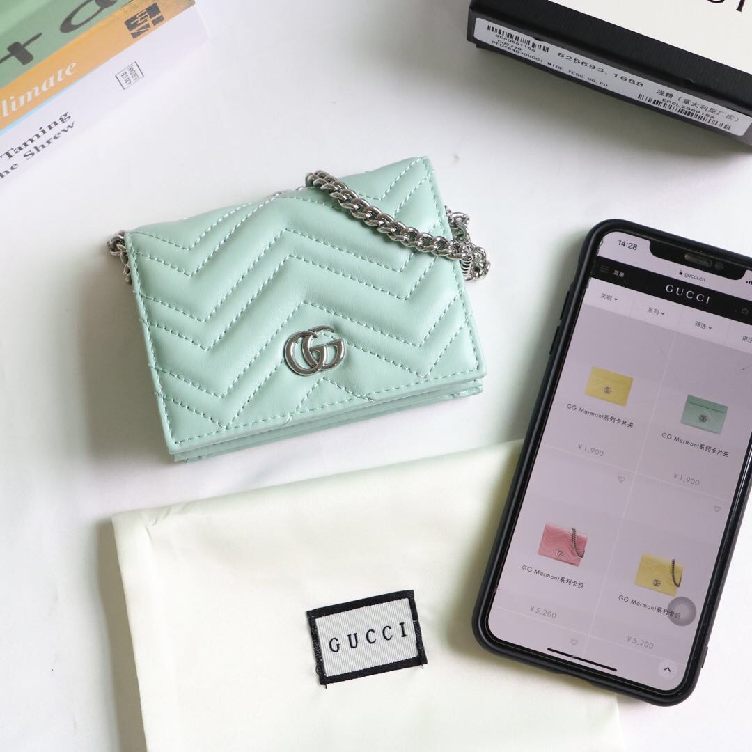 Gvc*1 gg marmont card case wallet light green pastel ‎625693 11 x 8.5 x 3 cm