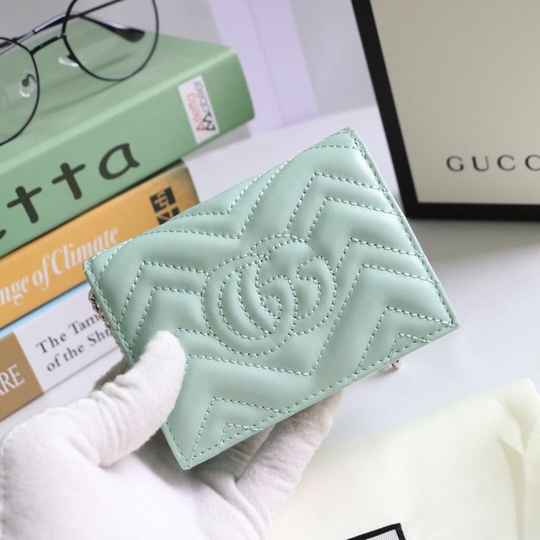 Gvc*1 gg marmont card case wallet light green pastel ‎625693 11 x 8.5 x 3 cm