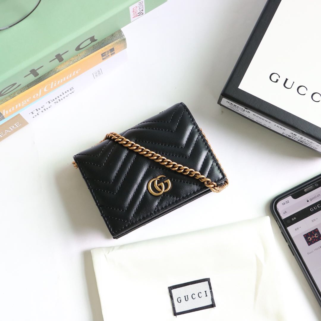 Gvc*1 gg marmont card case wallet black ‎625693 11 x 8.5 x 3 cm