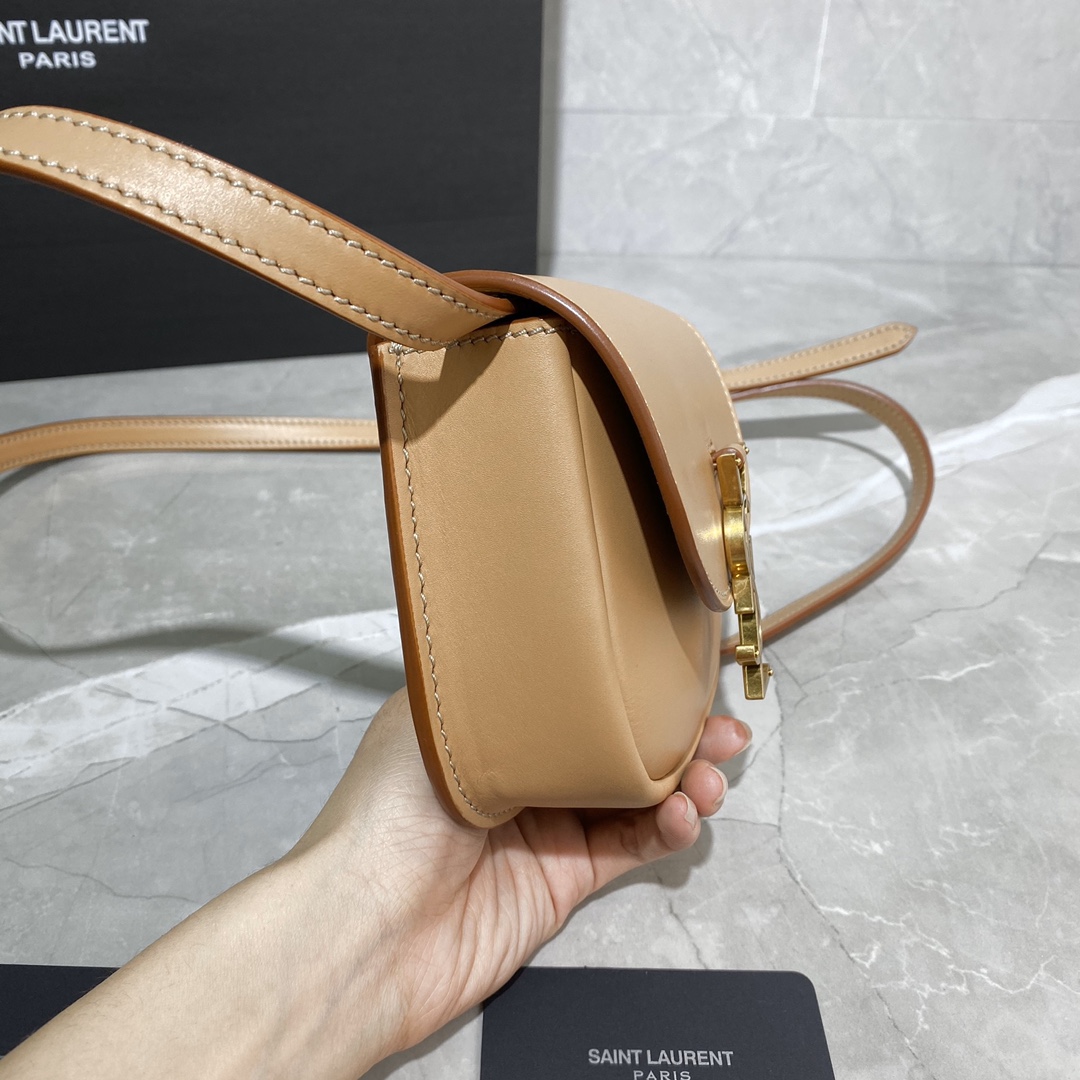 Y51 kaia mini satchel in smooth vintage leather brown gold 619740 15 x 14 x 4.5 cm