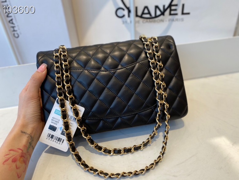 Ch**el flap bag black & golden chain a01112 25cm