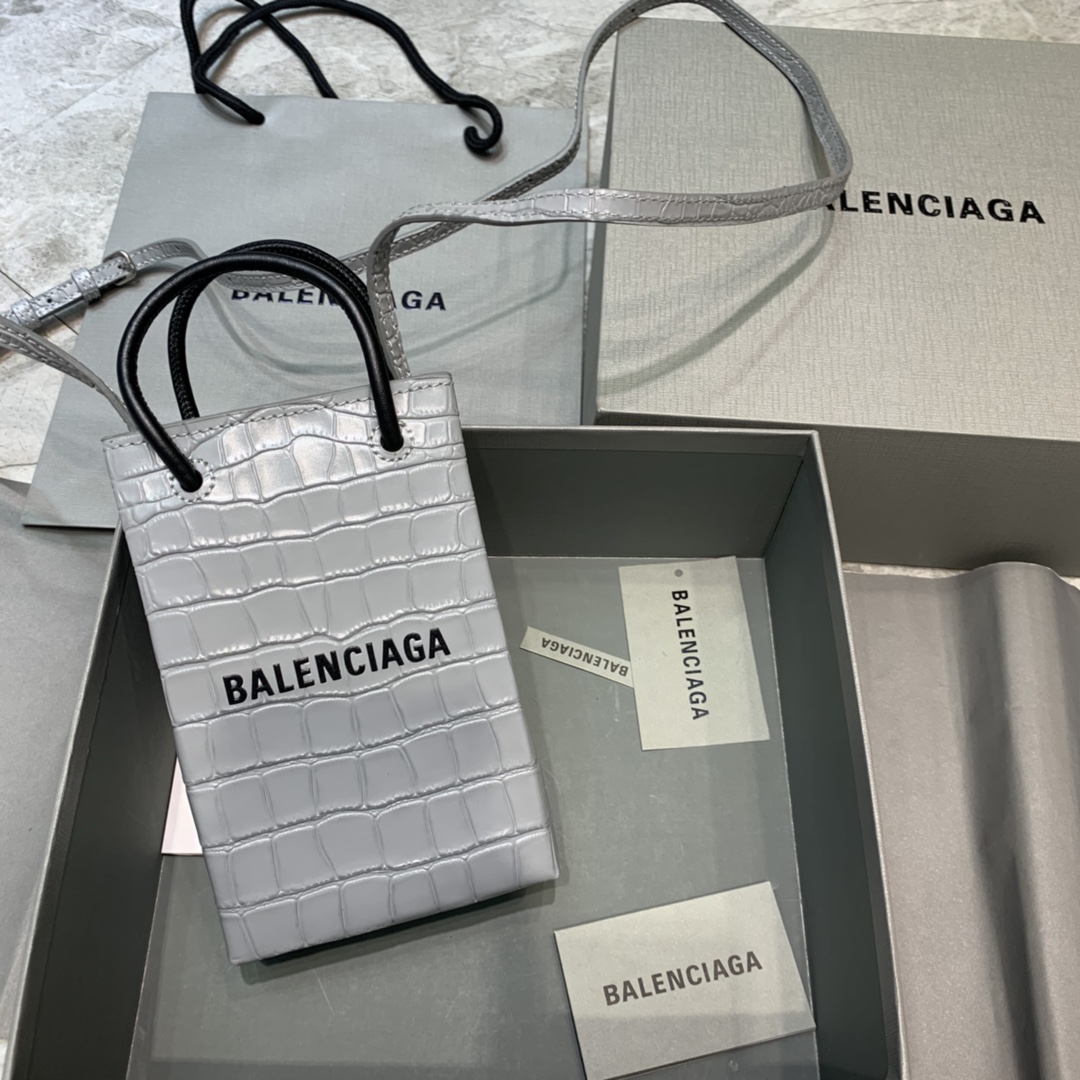 Ba1en*iaga shopping phone holder croc-effect leather bag in grey 12 x 4.5 x 18 cm
