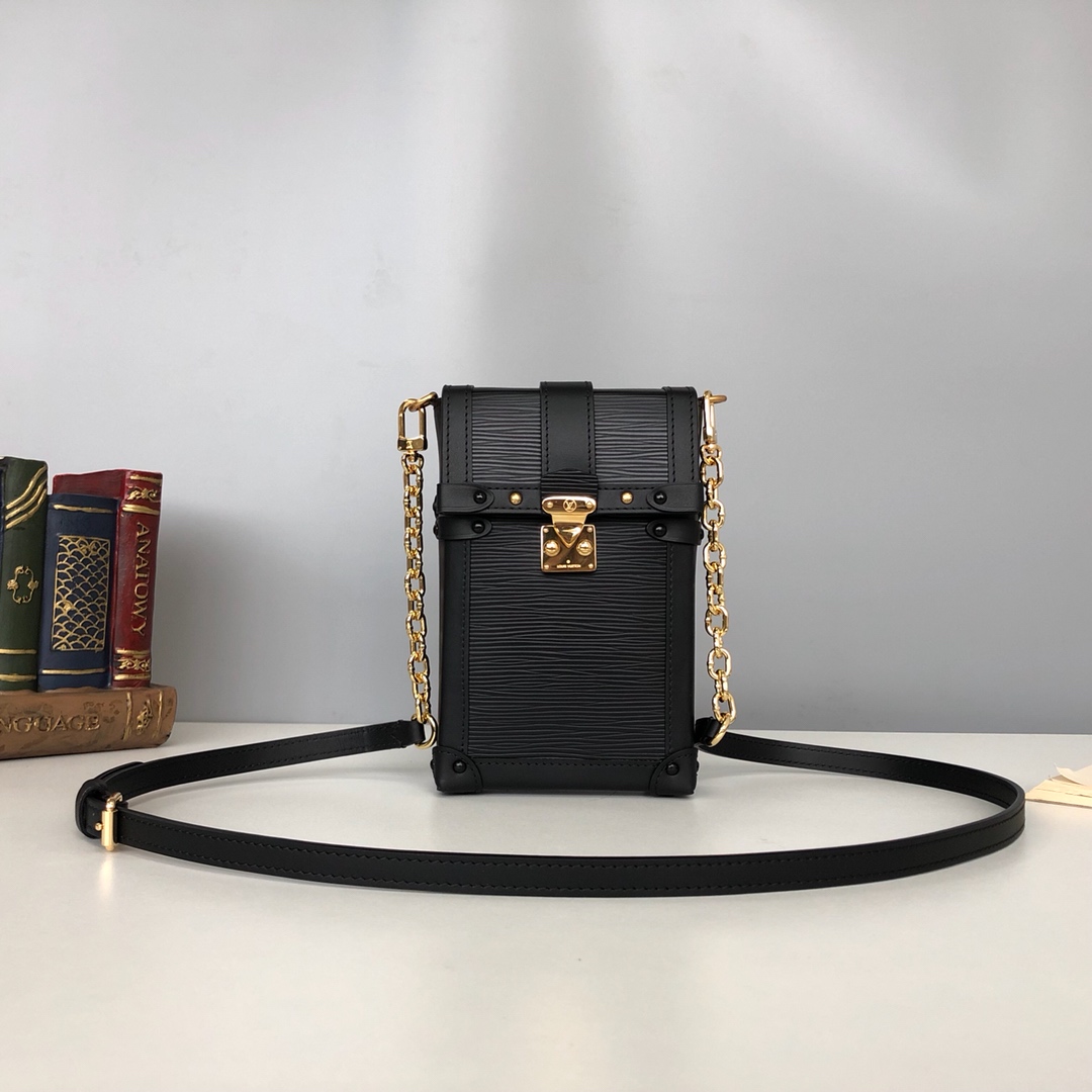 l0vis Vvtt0n vertical trunk pochette epi leather in black m67871 11.0 x 17.5 x 3.5 cm