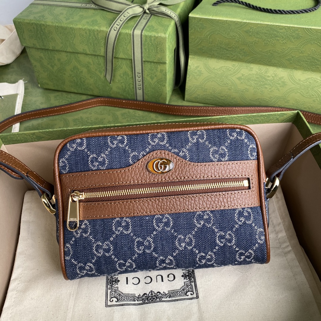 Gvc*1 ophidia gg mini bag blue and ivory 517350 17.5 x 12 x 5.5 cm