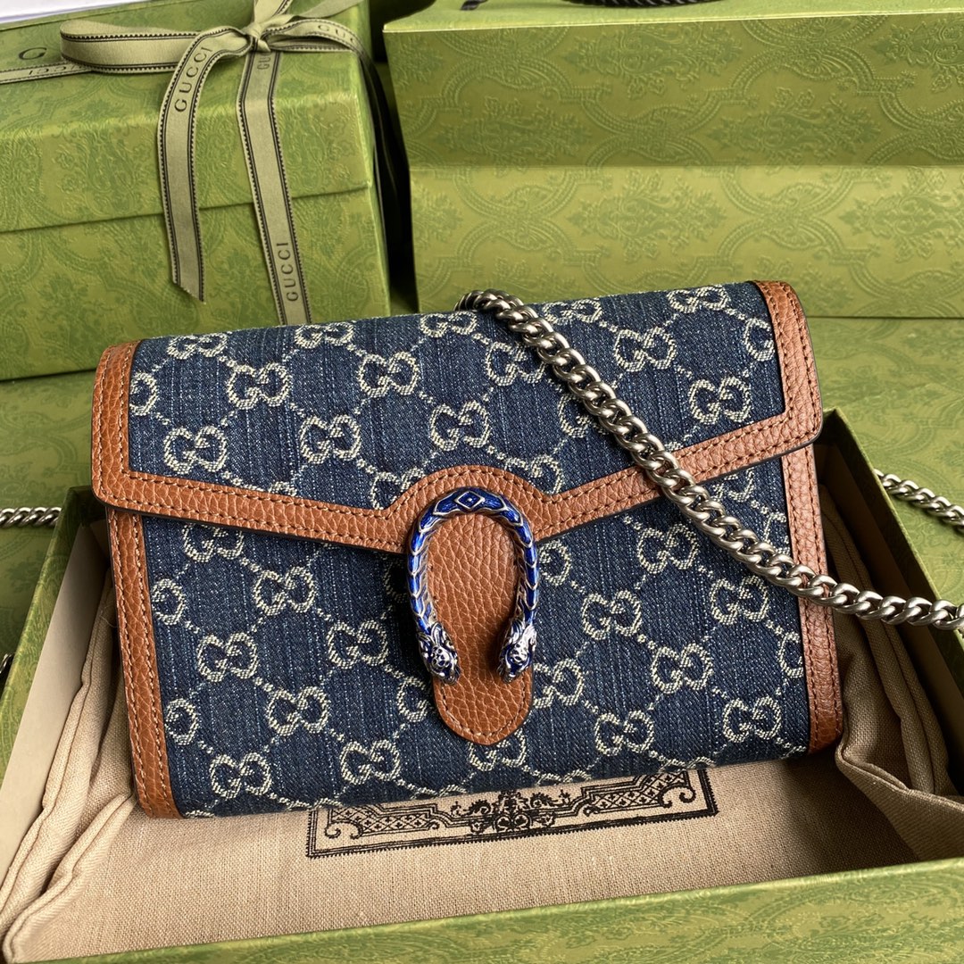 Gvc*1 dionysus mini chain bag blue and ivory 401231 20 x 4 x 14 cm