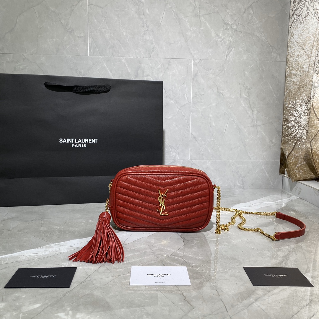 Y51 lou mini bag in quilted grain de poudre embossed leather rougr opyum 6125791 18 × 10 × 5 cm