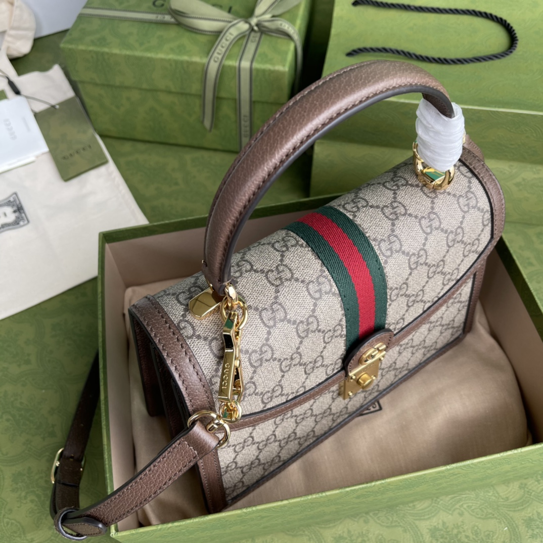 Gvc*1 ophidia small top handle bag with web 651055 25 x 17.5 x 7 cm