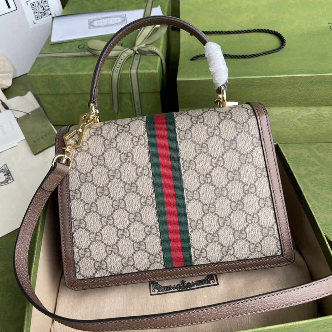 Gvc*1 ophidia small top handle bag with web 651055 25 x 17.5 x 7 cm