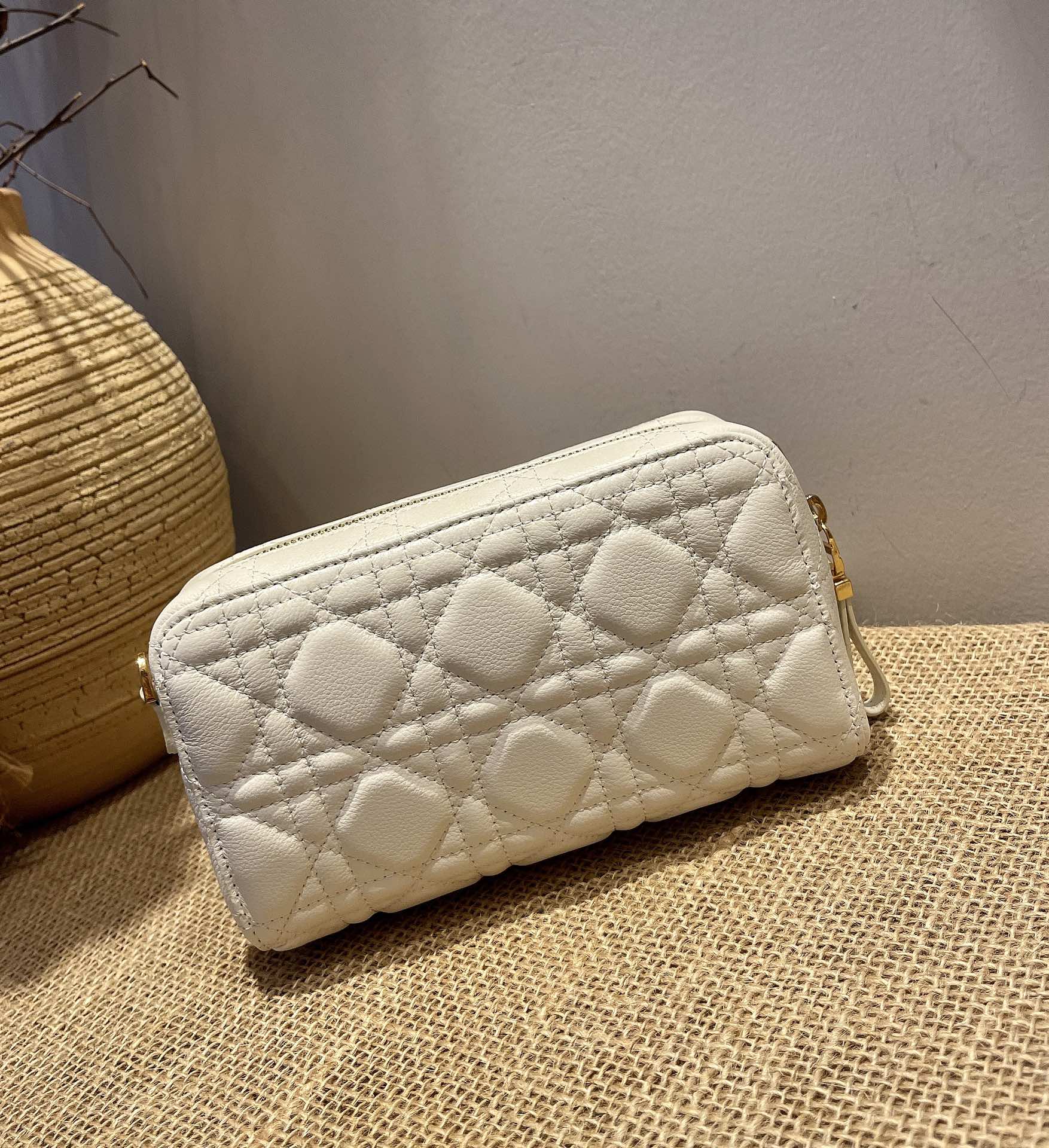 d10r caro double pouch S*pple cannage calfskin white s5037uwhc 19 x 10.5 x 5 cm