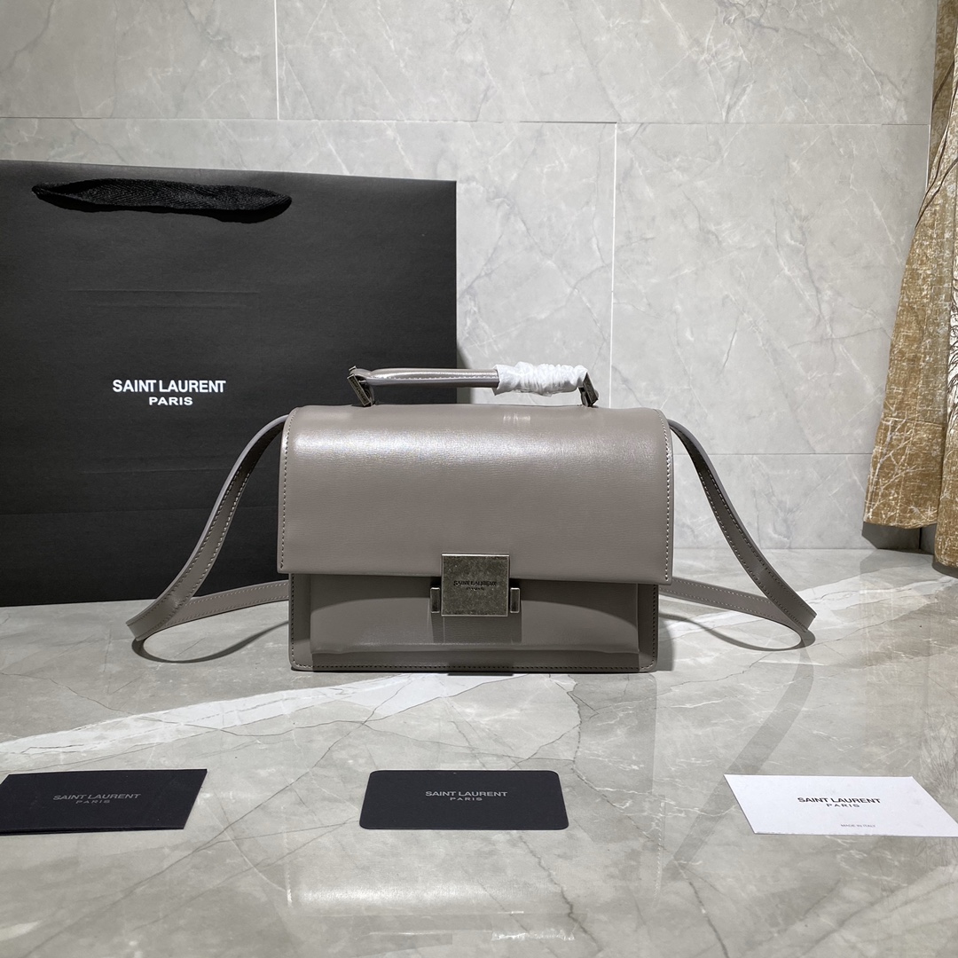 Y51 medium bellechasse in leather grey and silver 482051 22 x 16 x 9 cm