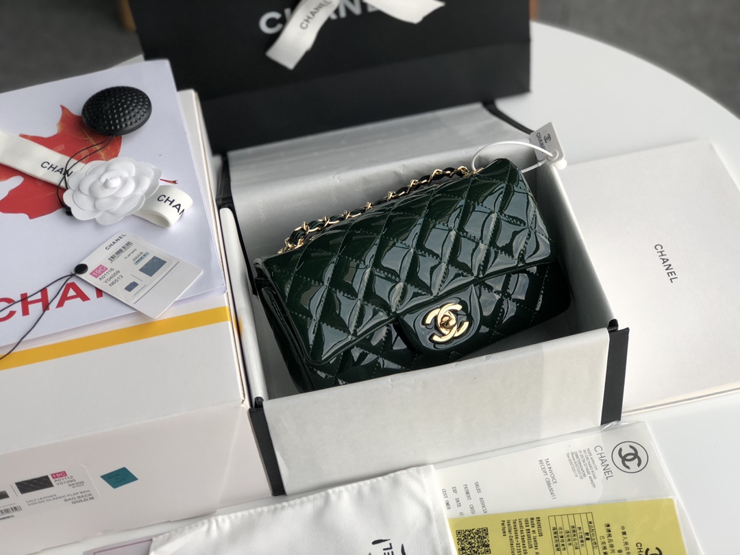 Ch**el cf mini patent calfskin & golden metal forest bag 20cm