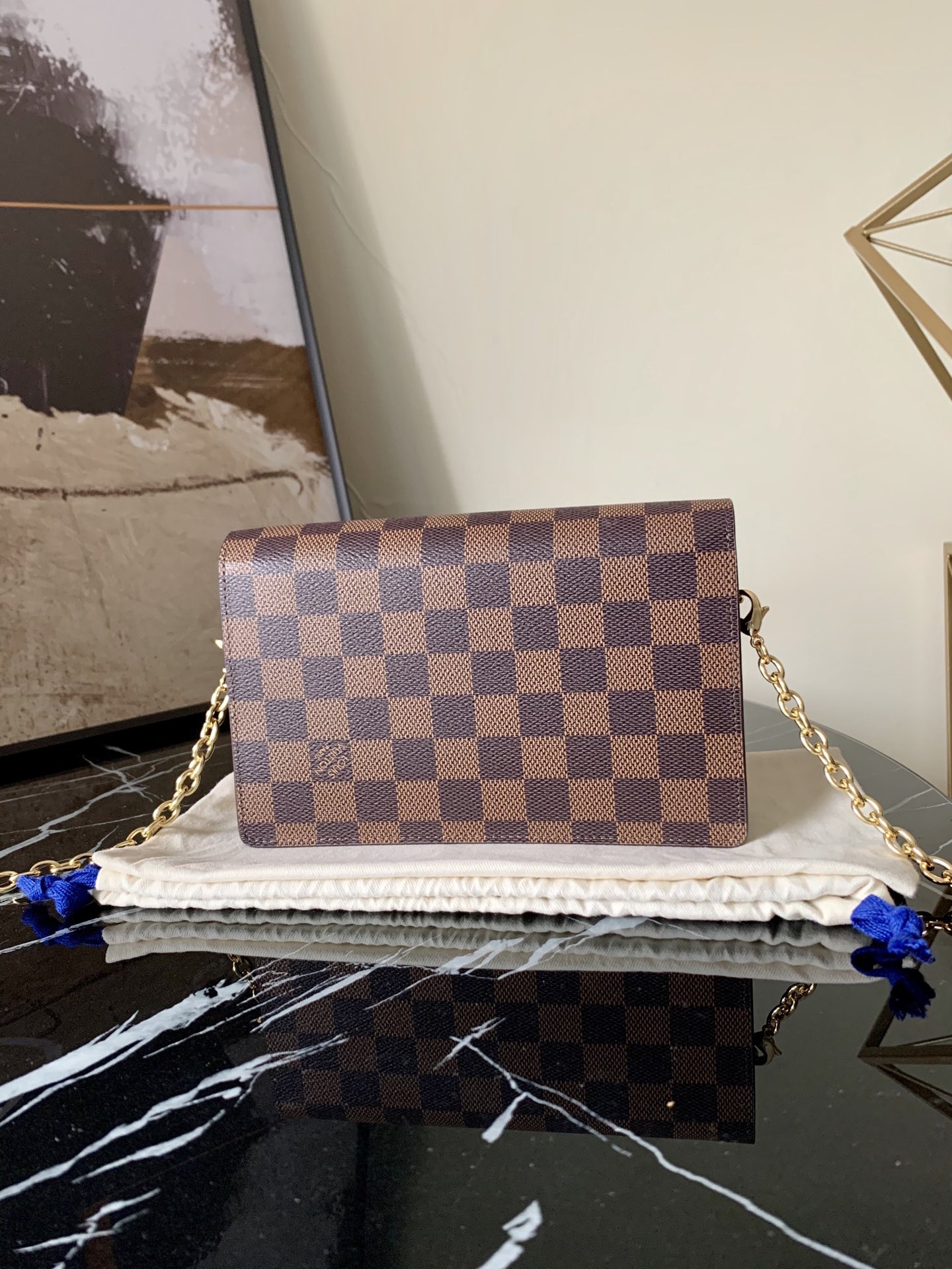 l0vis Vvtt0n vavin chain wallet damier ebene canvas noir n60221 19 x 12.5 x 4 cm