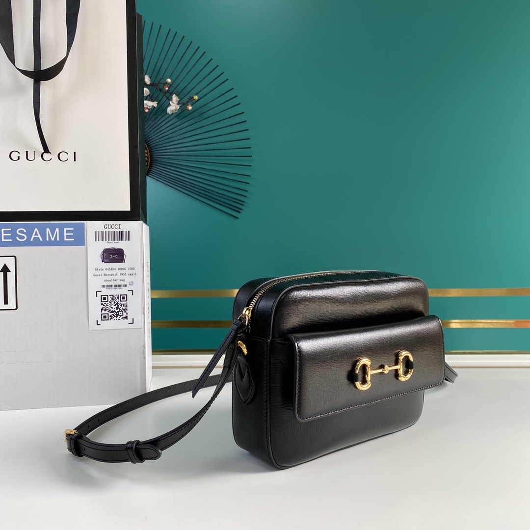 Gvc*1 horsebit 1955 small shoulder bag black leather 645454 22.5 x 17 x 6.5 cm