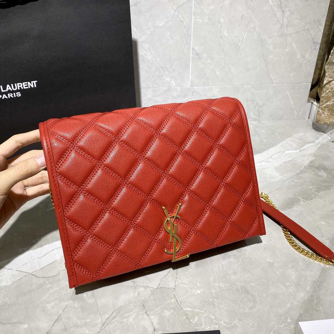 Y51 becky mini chain bag in carrÉ-quilted lambskin rouge eros 6507691 25 x 17 x 7 cm