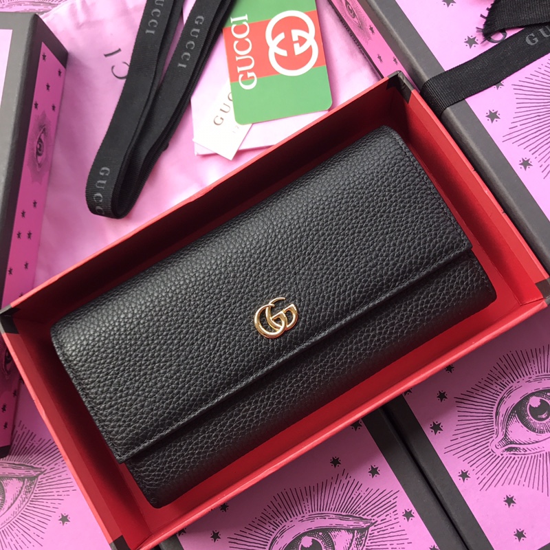 Gvc*1 gg marmont leather continental wallet black 456116 19 × 10 × 2.5 cm