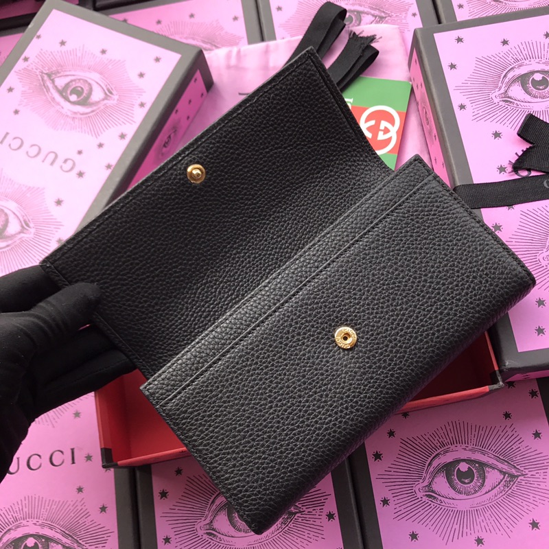 Gvc*1 gg marmont leather continental wallet black 456116 19 × 10 × 2.5 cm