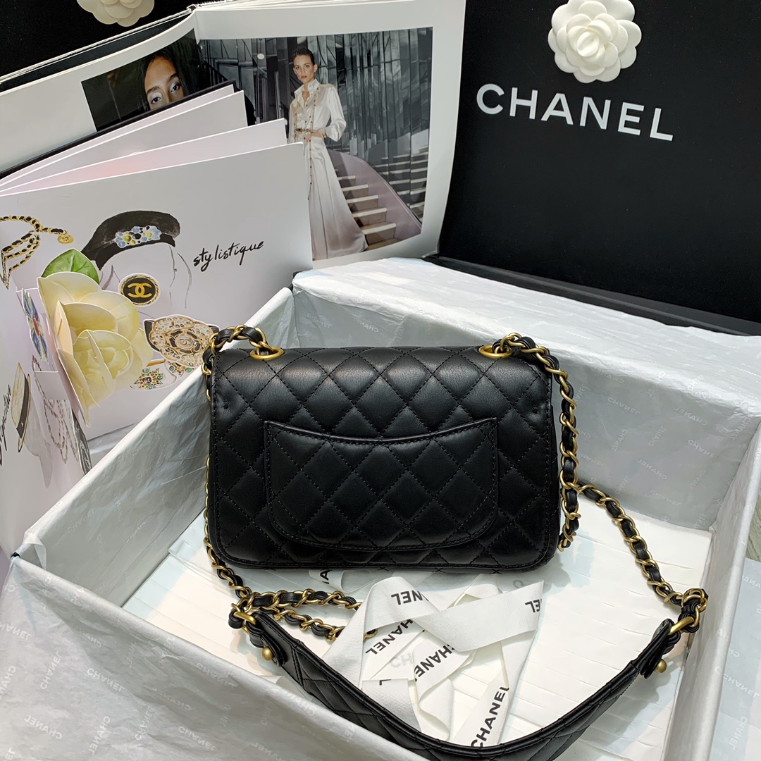 Ch**el mini strap into strap bag black as2228 21.5 6.5 13cm