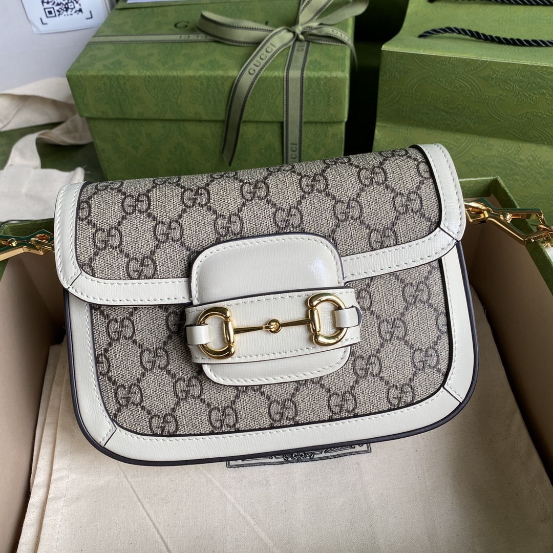 Gvc*1 mini horsebit 1955 bag gg svp*me canvas beige and white 658574 20.5 x 14 x 5 cm