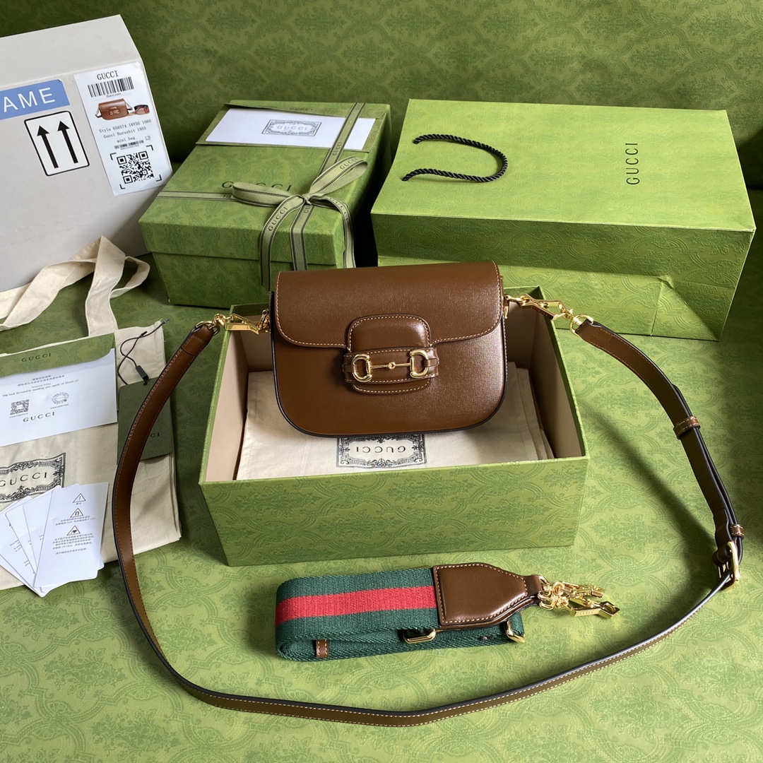 Gvc*1 mini horsebit 1955 bag leather brown 658574 20.5 x 14 x 5 cm