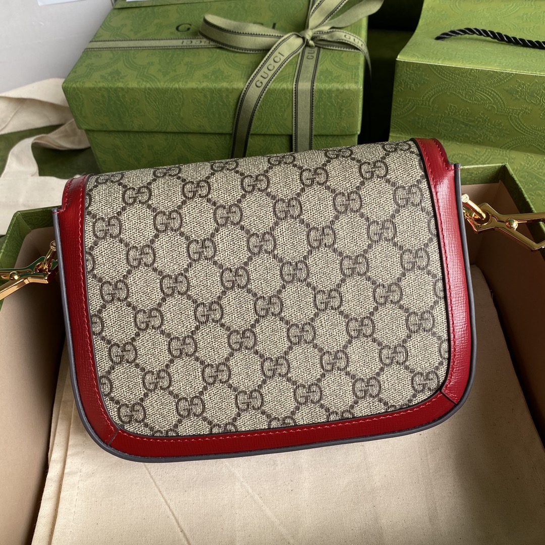 Gvc*1 mini horsebit 1955 bag gg svp*me canvas beige and red 658574 20.5 x 14 x 5 cm
