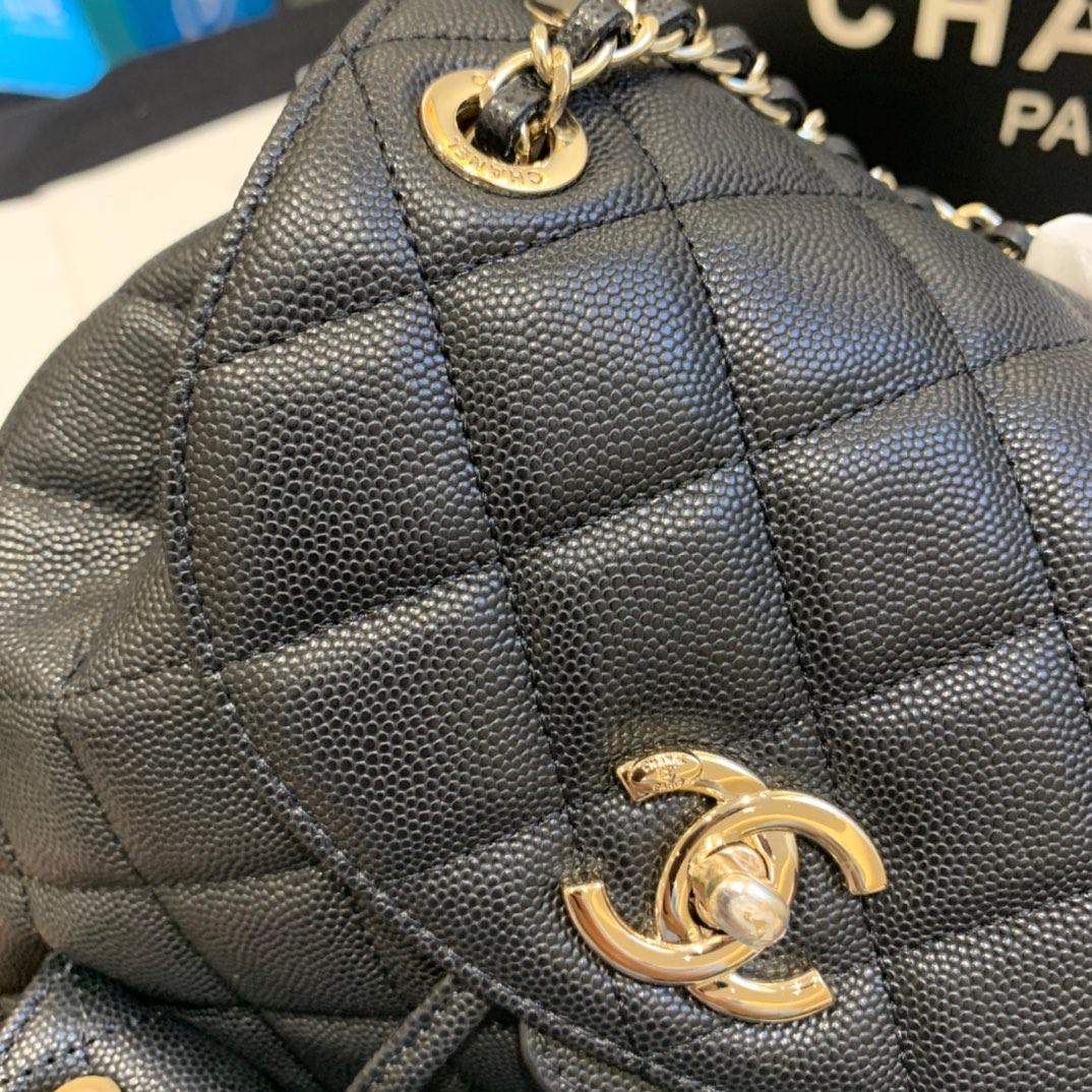 Ch**el backpack grained calfskin black as1371 21.5 x 24 x 12 cm