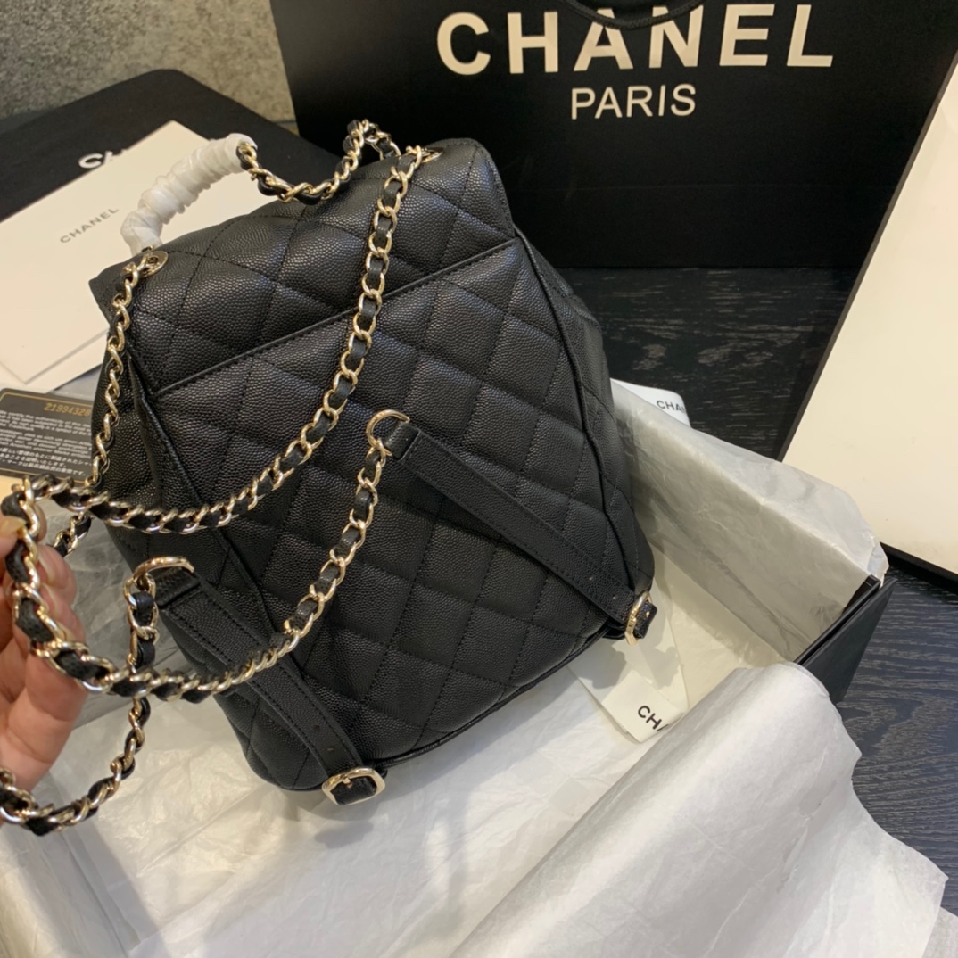 Ch**el backpack grained calfskin black as1371 21.5 x 24 x 12 cm