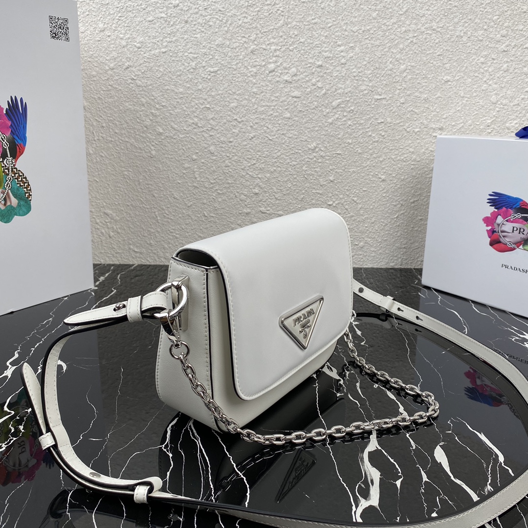 Pra*a nylon and leather identity shoulder bag white 1bd263 21 x 16 x 6.5 cm