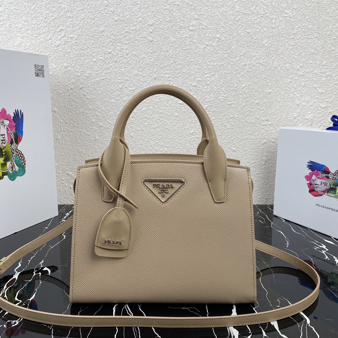 Pra*a saffiano leather kristen handbag cameo beige 1ba297 26 x 20 x 3.5 cm