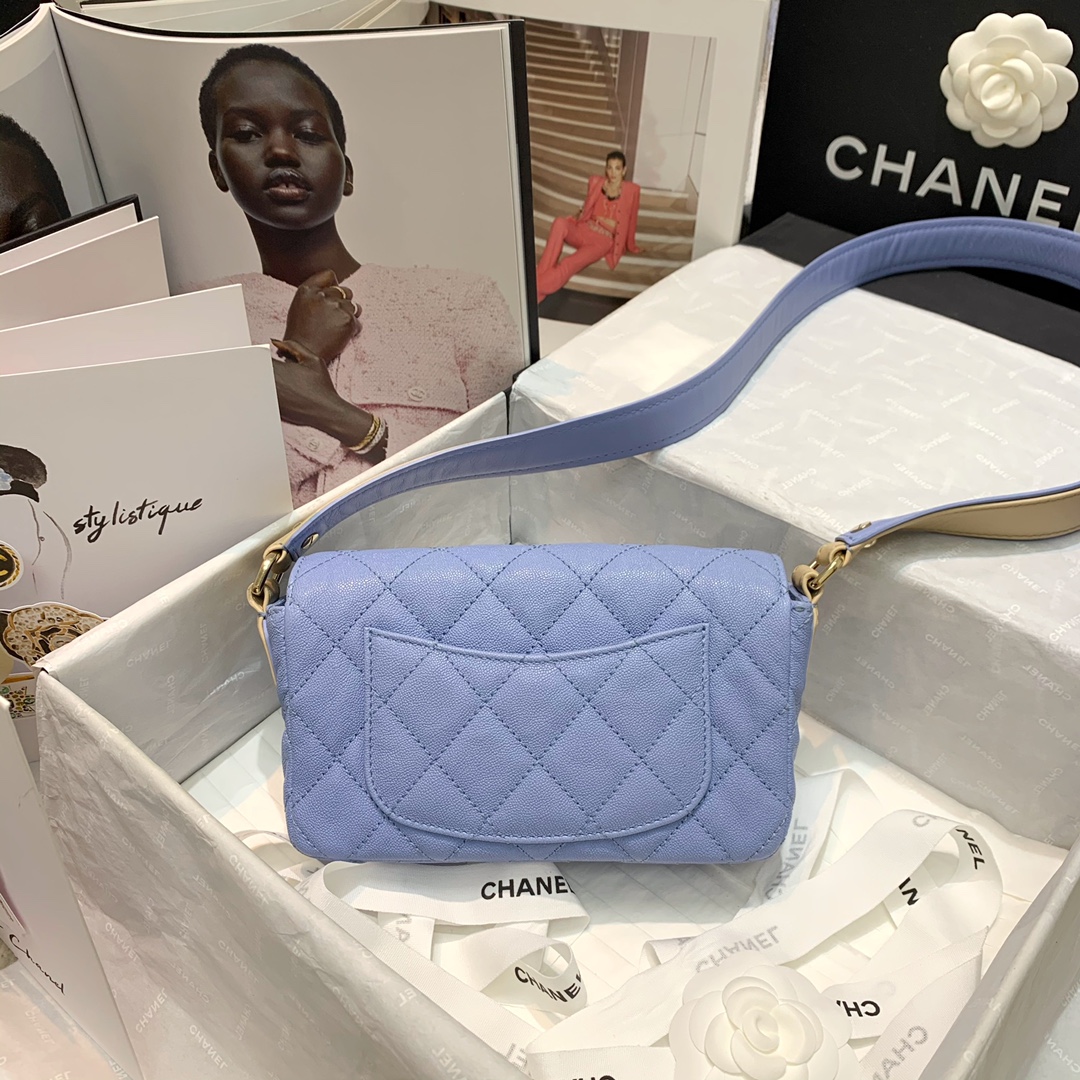 Ch**el calfskin flap bag light blue as2273 20cm