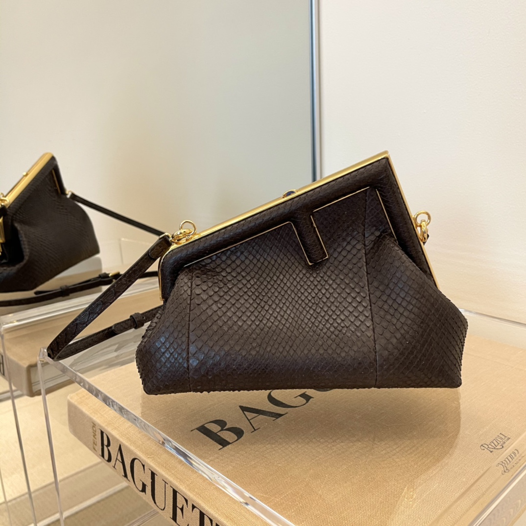 F**di small first dark brown python leather bag 8bp129a 26 x 9.5 x 18 cm