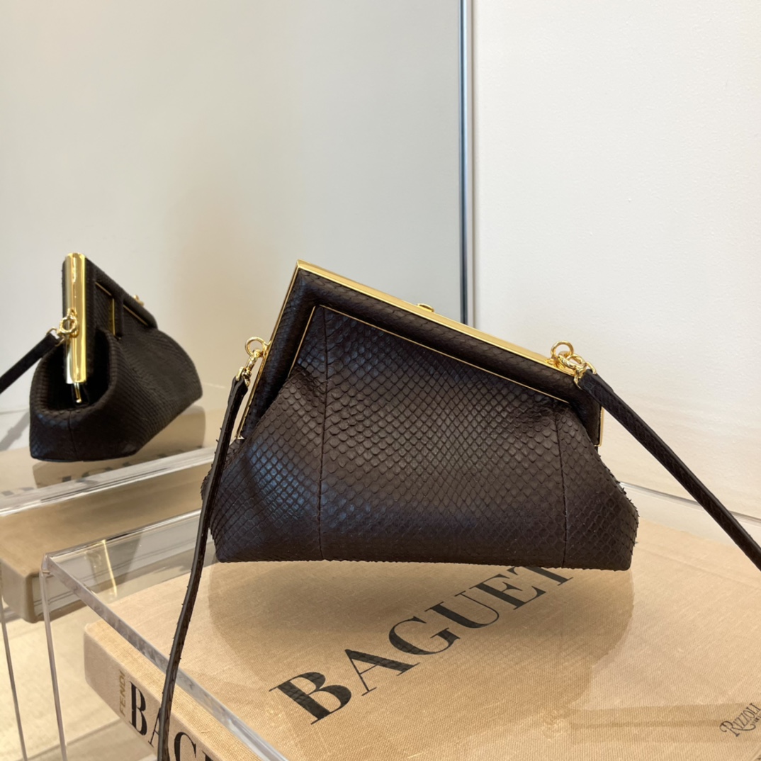 F**di small first dark brown python leather bag 8bp129a 26 x 9.5 x 18 cm