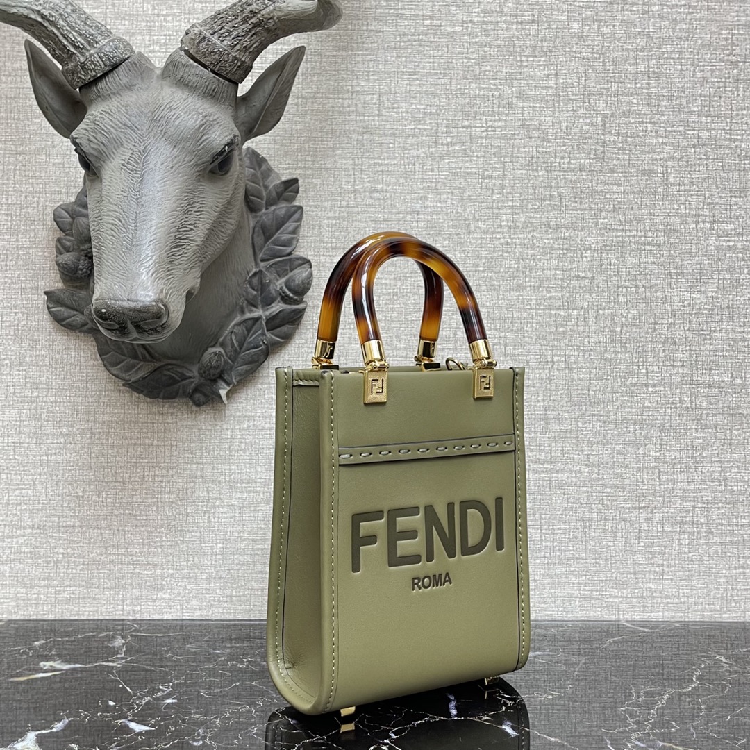 F**di mini sunshine shopper leather green 8bs051 13 x 18 x 6.5 cm