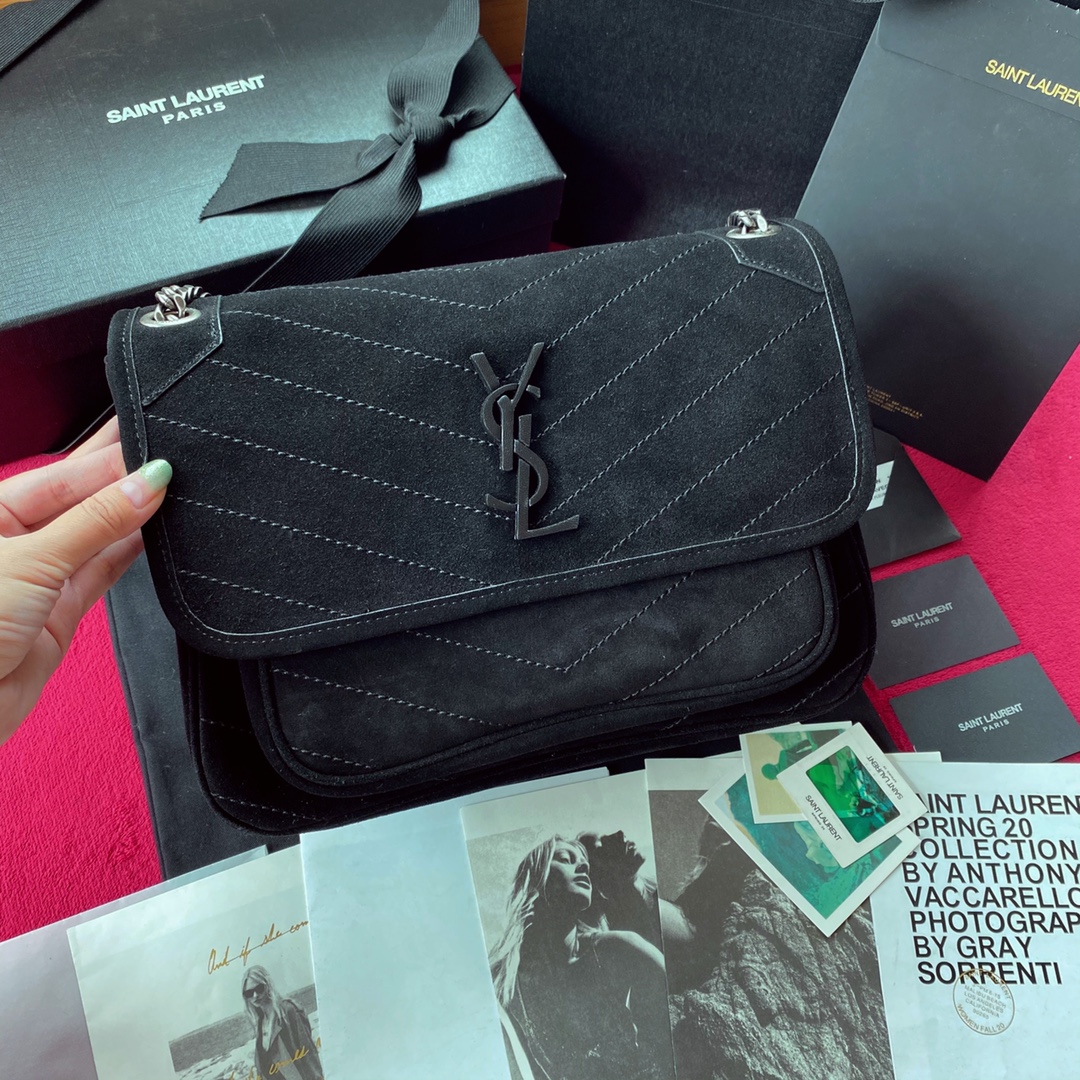 Y51 medium niki in suede and smooth leather black metal 4988941 28 × 20 × 8 cm