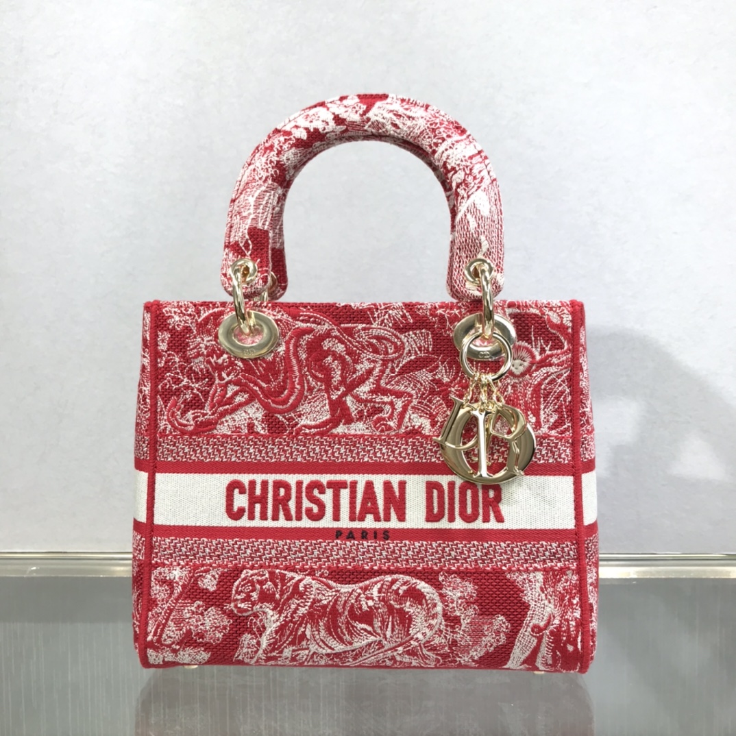 D10r medium lady d-lite bag raspberry toile de jouy reverse embroidery m0565 24 x 20 x 11 cm