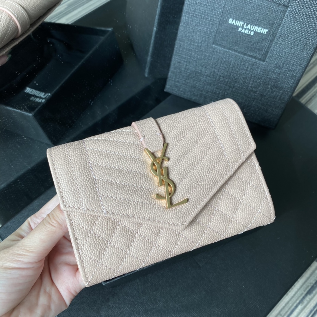Y51 small monogram envelope wallet in mix matelassÉ grain de poudre embossed leather light pink 651026 13.5 x 9.5 x 3 cm