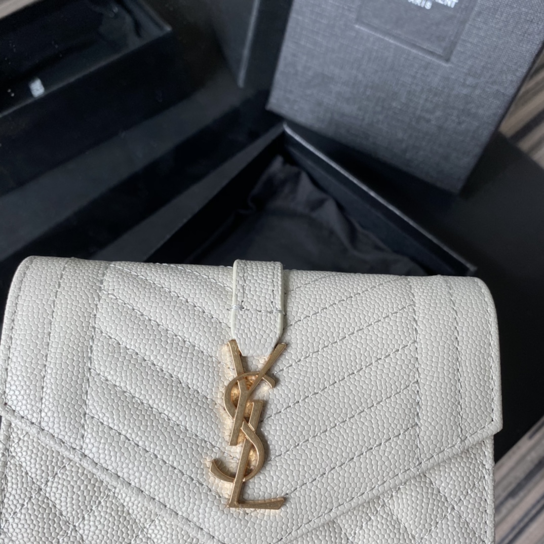 Y51 small monogram envelope wallet in mix matelassÉ grain de poudre embossed leather white 651026 13.5 x 9.5 x 3 cm
