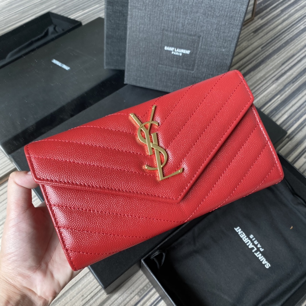 Y51 large monogram flap wallet in grain de poudre embossed leather red 372264 19 x 11 cm