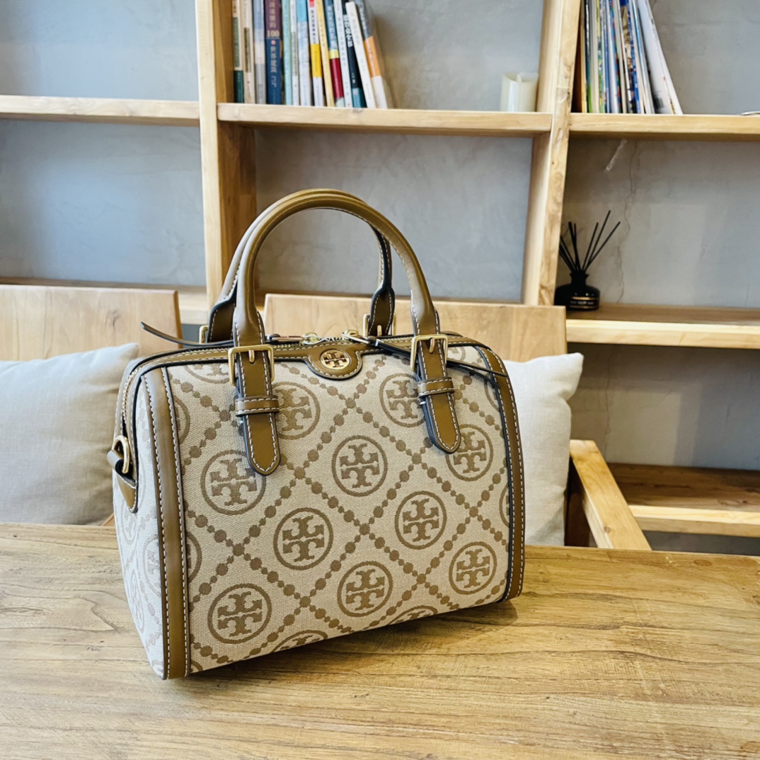 TORYBURCH MEDIUM MONOGRAM JACQUARD BARREL Hazelnut 83970 25 x 16 x 18.5 cm
