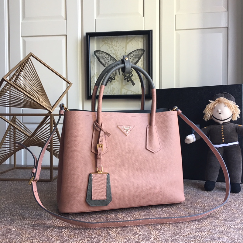 Pra*a medium saffiano leather double Pra*a bag powder pink 1bg775 33 x 24.5 x 14 cm
