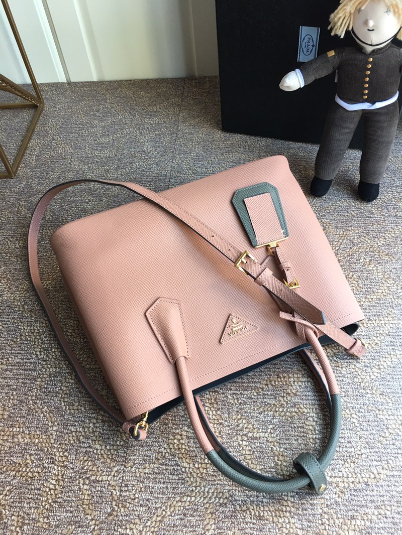 Pra*a medium saffiano leather double Pra*a bag powder pink 1bg775 33 x 24.5 x 14 cm