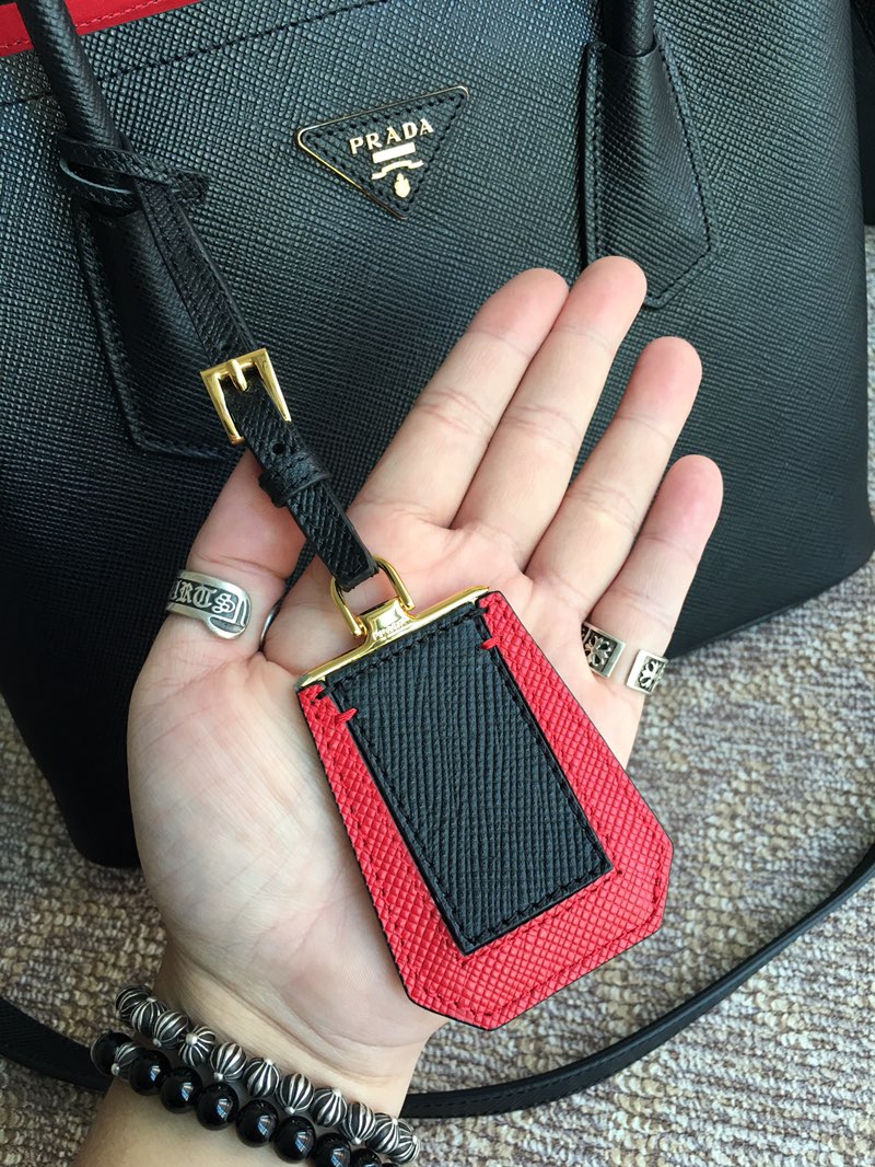Pra*a medium saffiano leather double Pra*a bag black and red 1bg775 33 x 24.5 x 14 cm