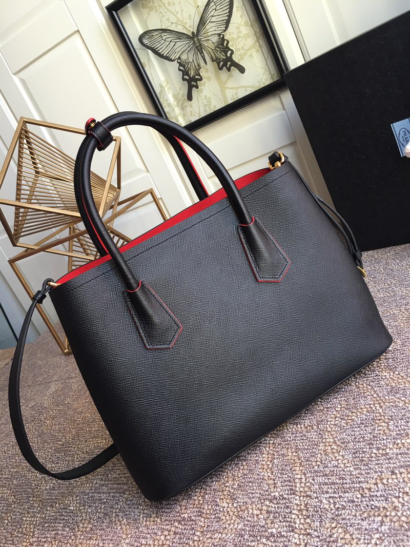 Pra*a medium saffiano leather double Pra*a bag black 1bg775 33 x 24.5 x 14 cm