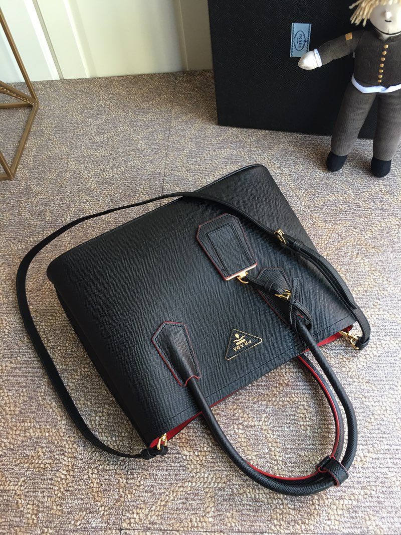Pra*a medium saffiano leather double Pra*a bag black 1bg775 33 x 24.5 x 14 cm