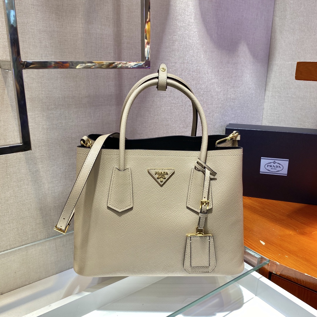 Pra*a medium saffiano leather double Pra*a creme 1bg775 33 x 24.5 x 14 cm