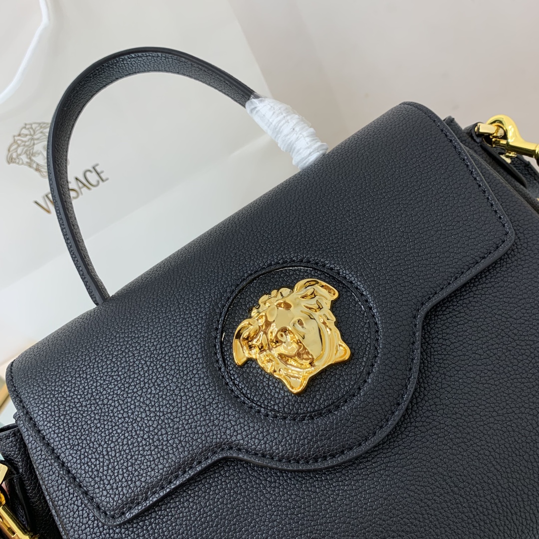 VERSACE MEDIUM LA MEDUSA HANDBAG Golden Metal Black DBFI039 25 x 15 x 22 cm