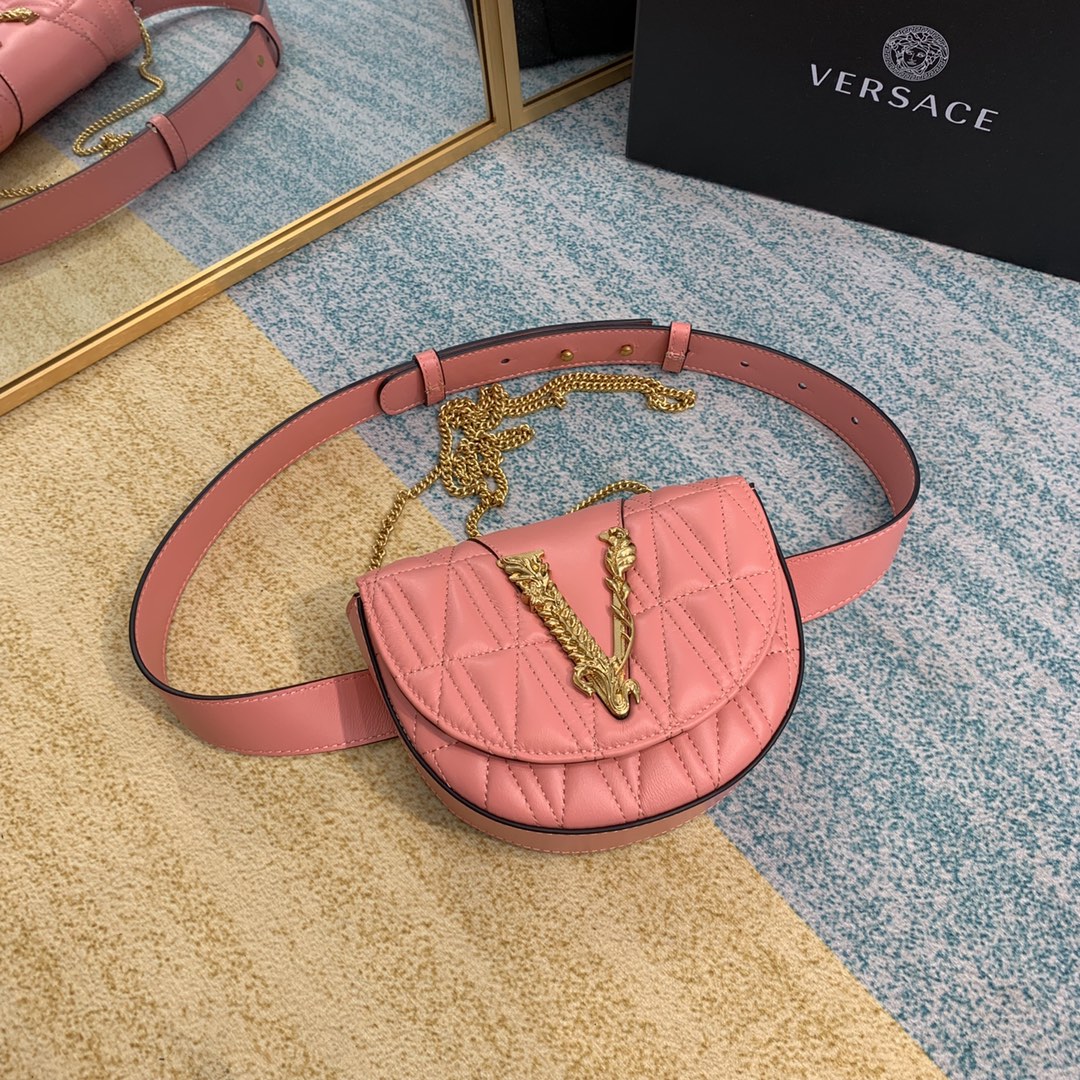 VERSACE VIRTUS QUILTED BELT BAG Peach DV3G984 18 x 4 x 14 cm