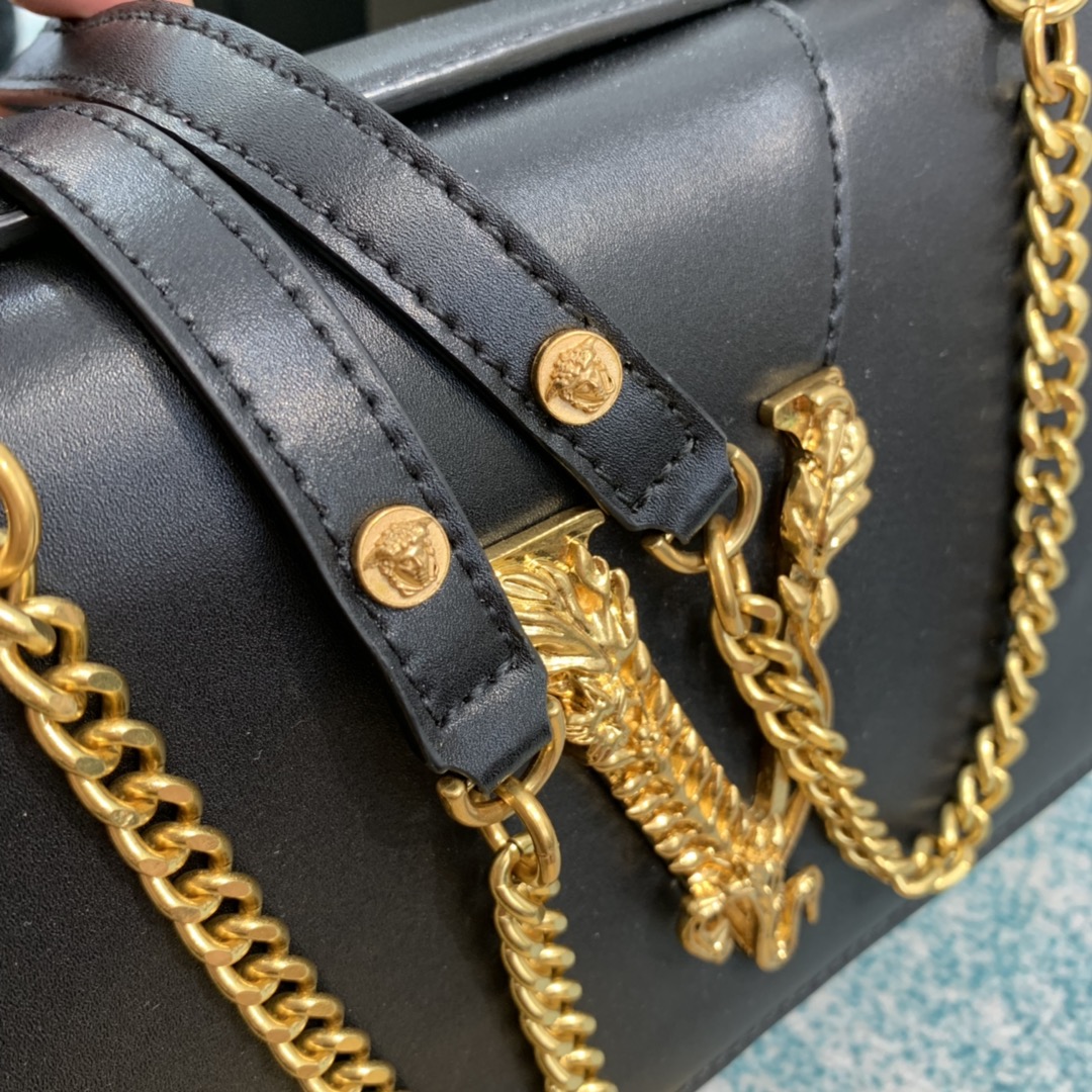 VERSACE VIRTUS Shoulder Bag Black DBFG985 24 x 9 x 16.5 cm