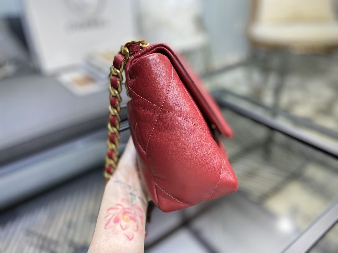 Ch**el 19 handbag lambskin burgundy as1160 26cm