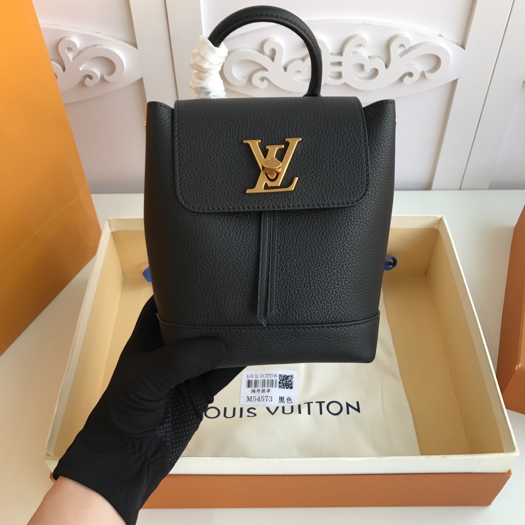 l0vis Vvtt0n mini lockme backpack calfskin leather golden metal black m54573 16 x 19.4 x 10 cm